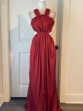 Needle and Thread Pandora Elegant Red Halter Cut Out Maxi Gown Dress Sz XXS